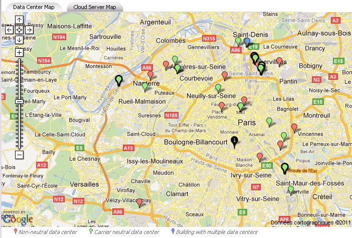 Carte data centers Ile-de-France