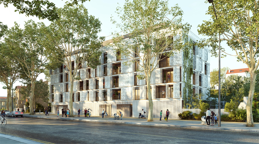 Façade sud de la construction de crèche et de logements à Viroflay