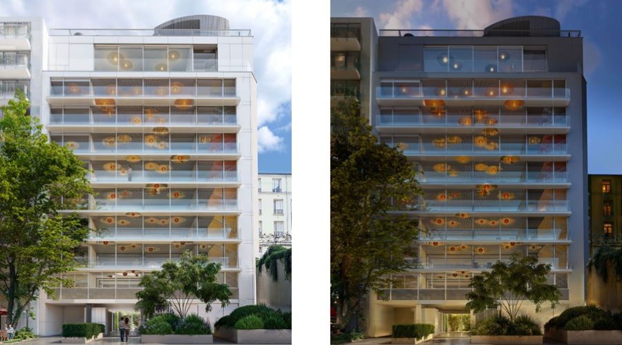 Réhabilitation d’un immeuble de bureaux au 189 rue de Vaugirard - vue jour/nuit de la façade